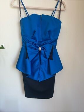 Vintage 1980s Royal Blue Peplum Bow Cocktail Dress